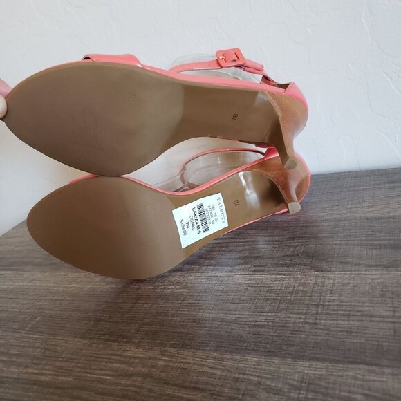 Talbots Lakia Patent Leather Ankle Strap Heels Sandal Open Toe Coral Sz Womens 7 - Picture 9 of 11
